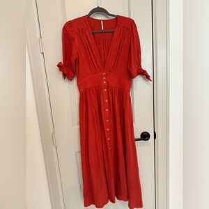 Free People- “Love of My Life” Midi Dress, red orange, size: S